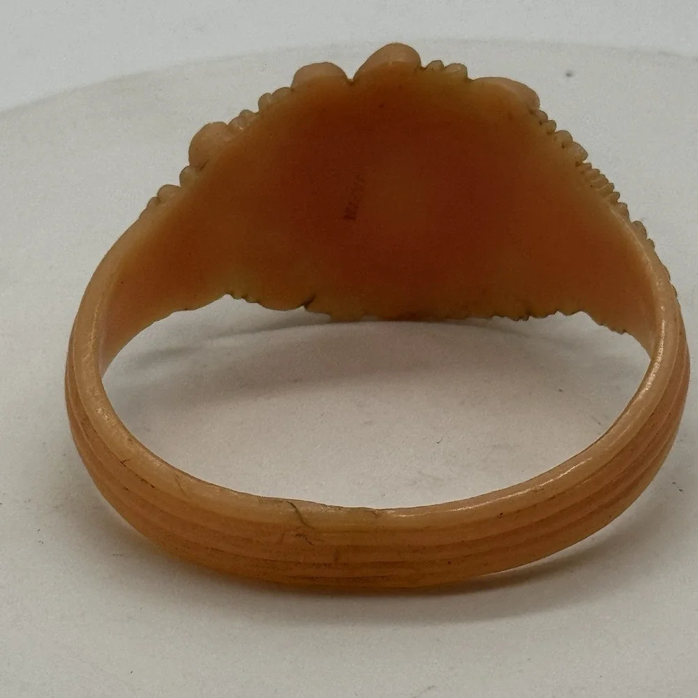 Vtg Japan Bangle Bracelet Celluloid Chrysanthemum Pale Pink Salmon Color 7.5